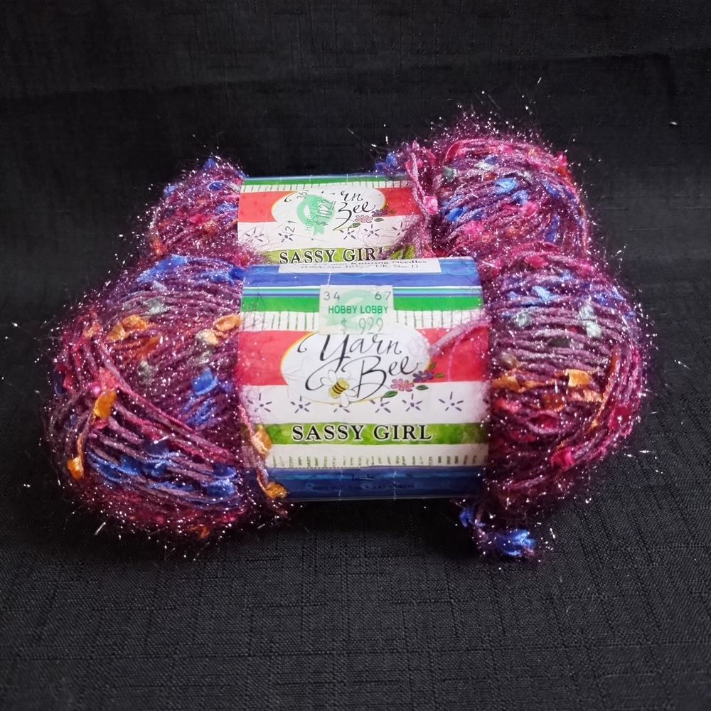 DISCONTINUED Yarn Bee Sassy Girl 2 skeins of yarn 143 yds 85g Nylon/Lurex Gliter